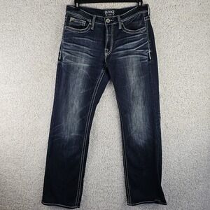 Buckle Salvage Jeans Mayhem Bootcut Fit Dark Wash Denim Mens 34x33.5 Whiskering